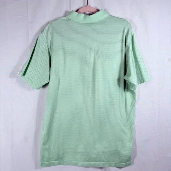 Men’s Peter Millar Golf Polo L Cotton Mint Green Striped Sea Island Logo - Picture 2 of 9